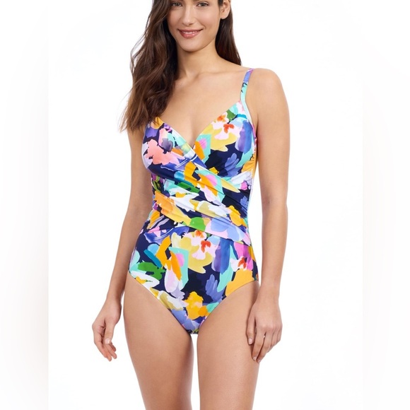 Profile By Gottex Women's Standard Holi Surplice 1 Piece Bathing Suit,Multicolor - Picture 2 of 10